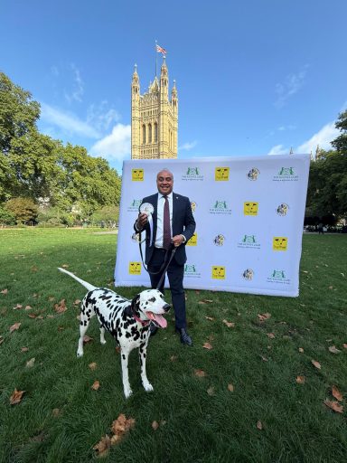 With Lotti at the Westminster Dog of the Year Awards! David with his dalmatian, Lotti, in Westminster